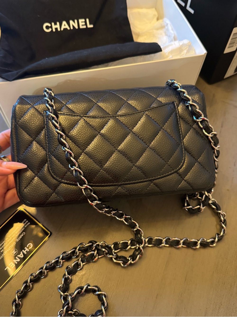 CHANEL Black Quilted Caviar Leather Mini Flap Crossbody with Silver Hardware - Picture 5 of 10